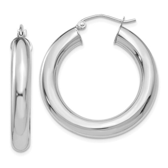 5mm 14k White Gold Classic Round Hoop Earrings 30mm (1 1/8 Inch)